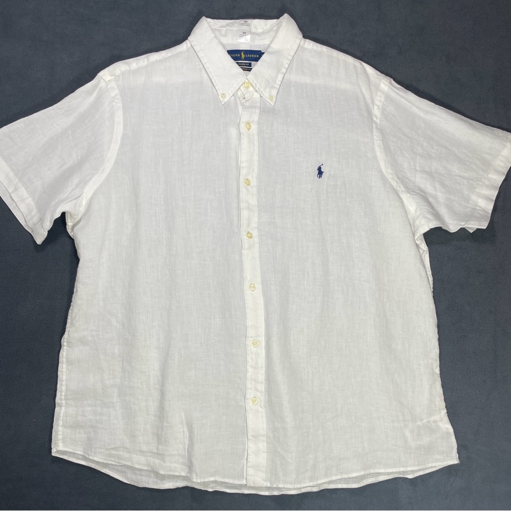 NEW Ralph Lauren 100% Linen Untucked Button Down White Shirt 2XL